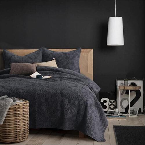 2020 European bed cover Quilting Bedsheet washed cotton Stitching Bedlinens black Coverlet 3pcs Bedspread Set Pillowcases