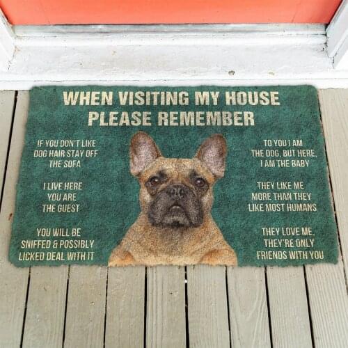 3D Please Remember French Bulldog Dogs House Rules Doormat Non Slip Door Floor Mats Decor Porch Doormat