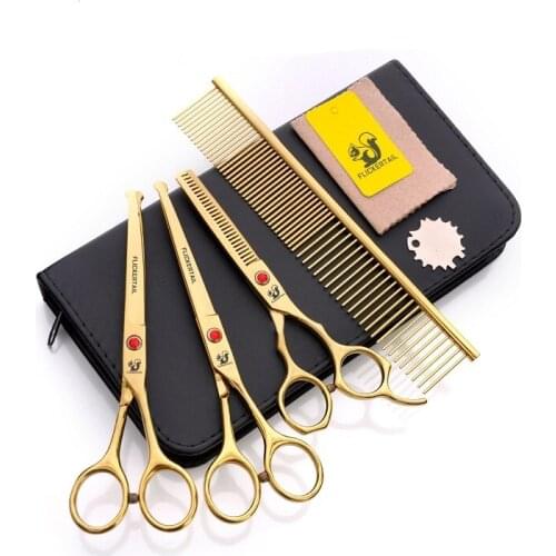 4.5 6.5 inch 4pc set Round-headed Professional pet scissors cat dog grooming High Quality Straight Thinning Curved Scissors