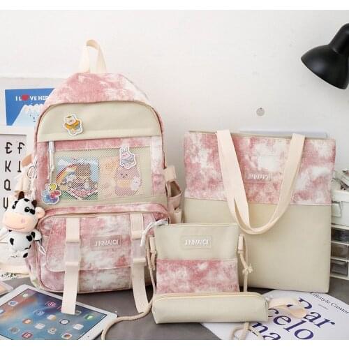 4PCS/set Kids School Bags Women Nylon Backpack Children Korea Shoulder Bag Cute Satchel Schoolbag For Girls Mochila Escolar 50