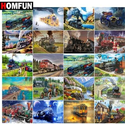 HOMFUN 5d Diamond Painting Full Square/Round "Train rail mountain" Picture Of Rhinestone DIY Diamond Embroidery Home Decor