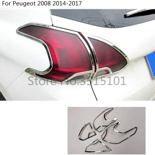 Car ABS Chrome cover trim back tail rear light lamp frame parts molding 4pcs For Peugeot 2008 2014 2015 2016 2017