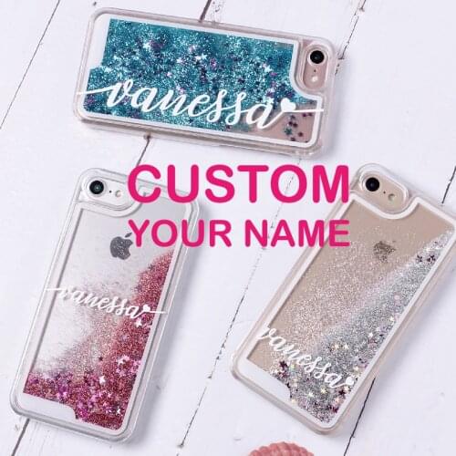 Personalized Custom Liquid Glitter Silver Sparkle Name Text Phone Case For iPhone 12 11 Pro 6S XS Max 7 7Plus 8 8Plus X XR