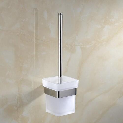 Sus 304 Stainless Steel Toilet Brush Holder Glass Cup Square Solid Design Modern Wall Mounted Bathroom Accessories Set