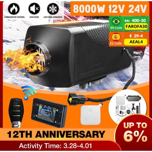 Diesel Air Heater 12V 8KW Pre-heating for Car Winter Warming with LCD Remote Control Switch Parking Heater RV Truck Heating Fan