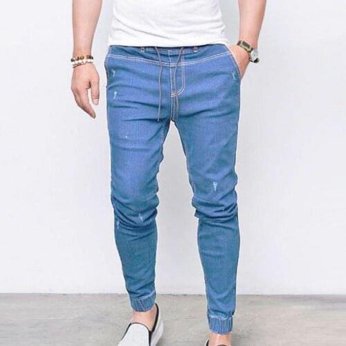 Men Jeans Drawstring waistband Men Jogger Skinny Pants Elastic Waist Pencil Jeans Comfortable Plus Size Denim Trousers 2021
