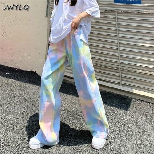 Vintage Colors Denim Women Tie Dye Wide Leg Pants Loose Jeans Korean Fashion Streetwear Women Pants Summer High Street Y2k Jeans