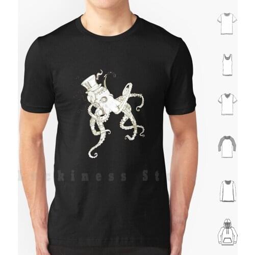 Steampunk Octopus T Shirt DIY Cotton Big Size S-6xl Octopus Steampunk Top Hat Monocle Underwater Sea Creature Vintage Retro