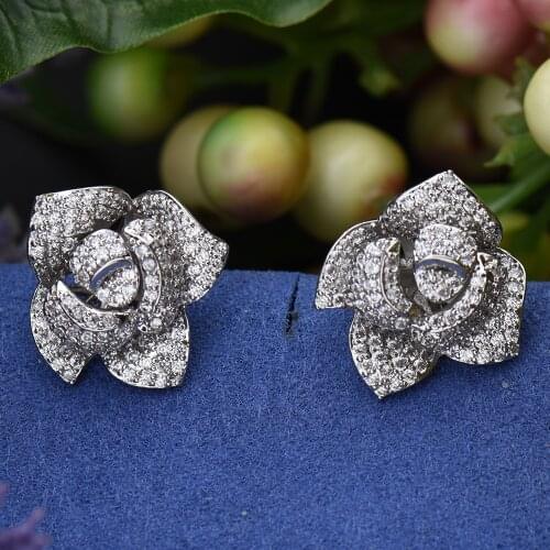 HIBRIDE Luxury Trendy Flower Design Full Mirco Paved Crystal Zircon Naija Wedding Stud Earring Fashion Jewelry E-236