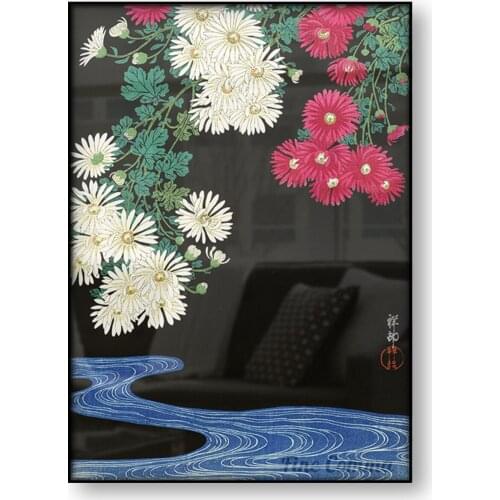 Chrysanthemums Ohara Koson Japanese Art Poster Vintage Woodblock Canvas Print Asian Wall Art Flower Painting Home Decoraiton