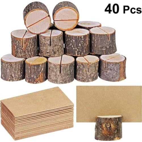 20 Sets Wood Pile Name Place Card Photo Holders Wooden Bark Memo Holder Stump Shape Menu Number Memo Stand Wedding Party Decor