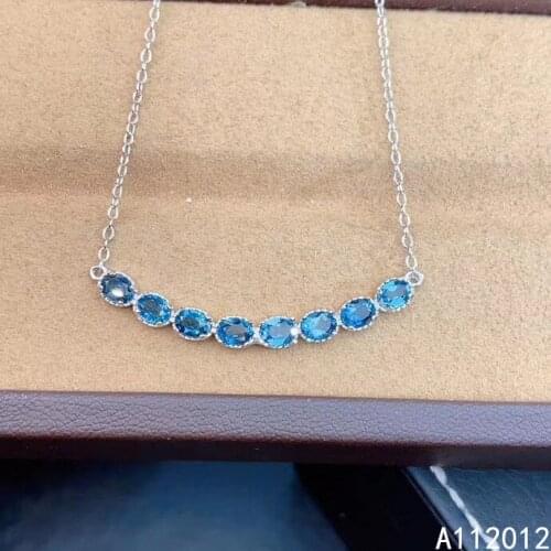 KJJEAXCMY fine Jewelry 925 Sterling Silver Natural blue topaz Girl new trendy Pendant Necklace Support Test Chinese style