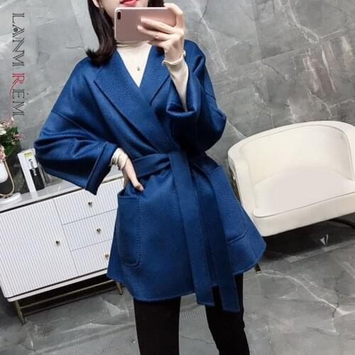 LANMREM 2021 Autumn New Women Elegant Double-sided Long Sleeve Solid Color Cardigan Cashmere Soft Coat Female Fashion 2W402