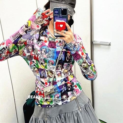 Harajuku new summer womens t-shirt ladies cartoon cute print womens t-shirt casual designer mesh Blousa Vestidos top NS365