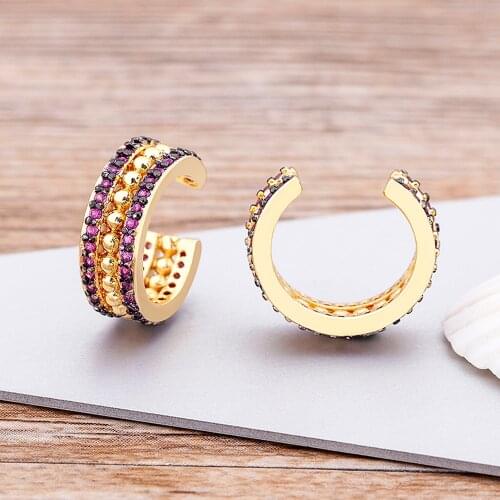 Micro Pave Crystal Cubic Zirconia No Piercing Earrings Rhinestone Dangle Cuff Earrings Ear Clip Statement Women Party Jewelry