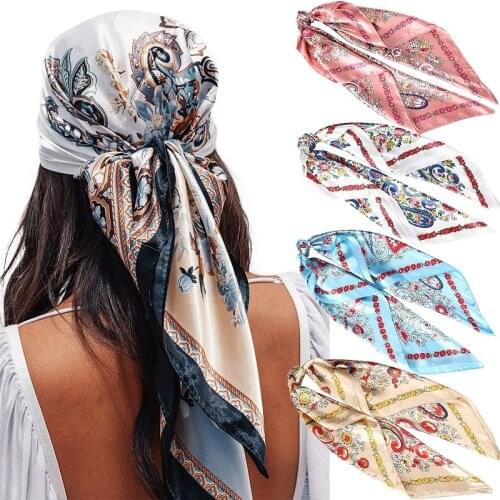 Fashion Scarf For Women Printing Silk Satin Hair Scarves Headscarf 90 * 90cm Square Neckerchief Headband Scarves For Ladies 2021