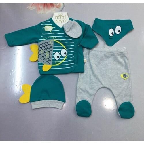 Baby Green Whale Pattern 5 Piece Hospital Output Set 0-3 Month Pcs Set Soft 100% Cotton Baby Gift Layette Hospital outfit Gift