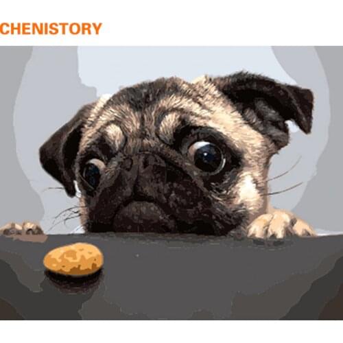 CHENISTORY Frameless dog Cake DIY Painting By Numbers Kit Acrylic Wall Art Picture Painting & Calligraphy For Home Decor 40x50cm