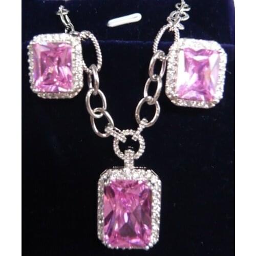 Beautiful Pink Yellow Cubic Zirconia Earring Pendant Set