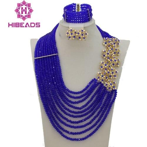 Royal Blue Nigeria Beads Famous Nigerian Jewelry Set Unique Design Wholesale Free Shipping ABE112