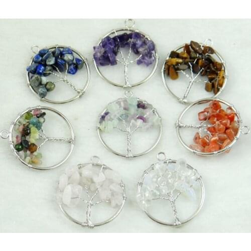 Natural stone 7 Chakra Reiki Healing Tree of Life Pendant Turquoises Crystal lapis for diy Jewelry making necklace10PCS