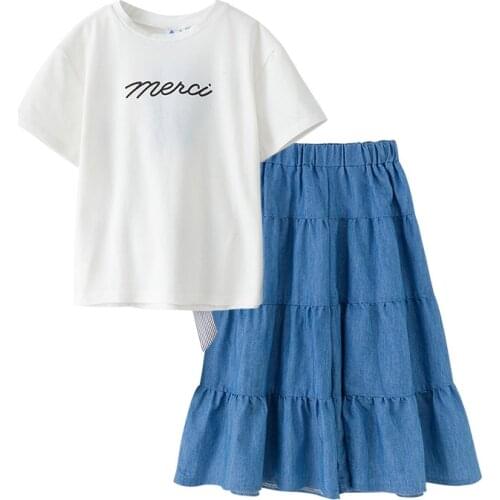 New 2021 Baby Clothes Set Girls Suit Girls Outfits Set Kids Shirt and Jeans Pants Cotton Bow Teen Kids Tops Loose Pants,#3814
