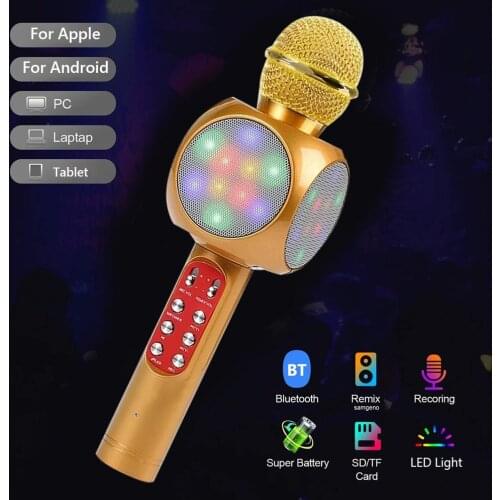 New Home Karaoke Wireless Bluetooth Colorful LED Speaker Condenser Microphone Mic For Music Playing Singing Speaker Player