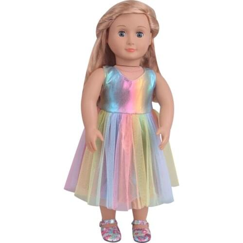 18 inch Girls doll clothes Rainbow princess lace dress American newborn skirt Baby toys fit 43 cm baby dolls c861