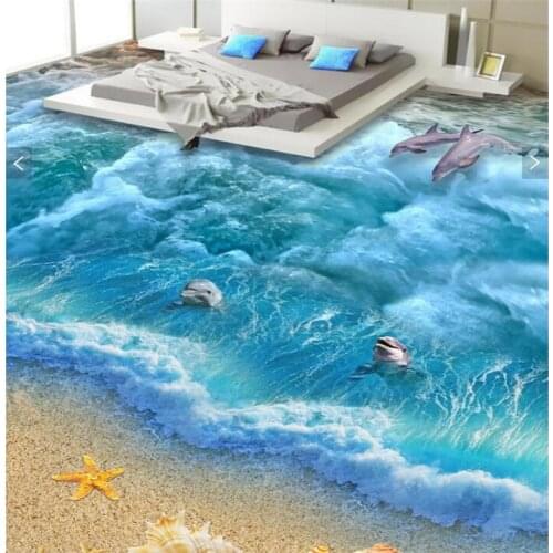 Custom creative 3D marine world floor bathroom living room environmental waterproof non - slip self - adhesive decorative floor