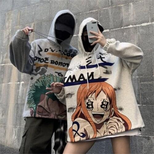 Autumn sweatshirts women ins cartoon Sauron Nami printing couple plus velvet hooded loose harajuku Hoodies Sweatshirts Plus size