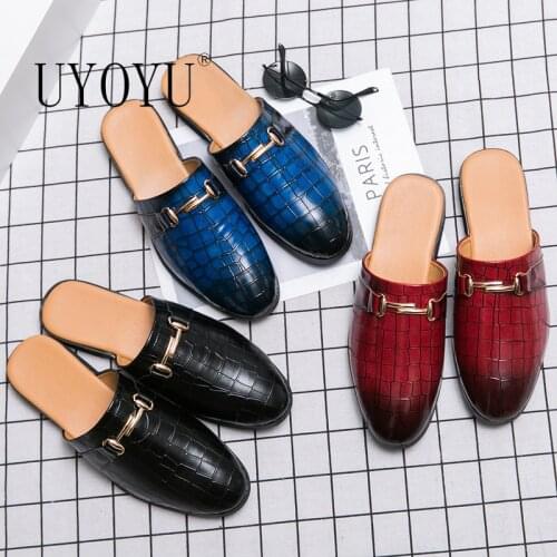 Patent Leather Brands Designer Mens Casual Business Italian Plus Size 45 Men Half Shoes Drop Ship Mules Man Black Slides Slipper