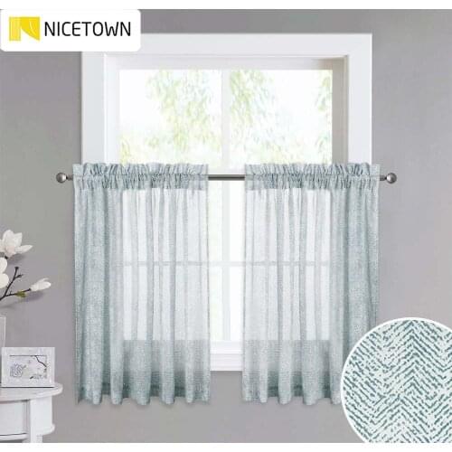 NICETOWN 1pc Semitransparent Voile Linen Look Sheer Valance with Zig Zag Patterned Tier for Living Room Kitchen Window Cafe