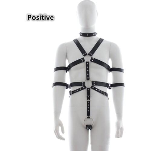 Adjustable PU Leather Body Bondage Harness Strap Suspenders Belt with Handcuffs Penis Ring Fetish Gay Men Slave Cosplay Costumes