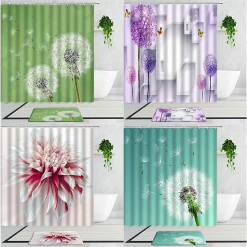 Romantic Dandelion Shower Curtains Nordic Simple Plants Flowers Bathroom Decoration Curtain Set Non-Slip Bath Mats Carpet Screen