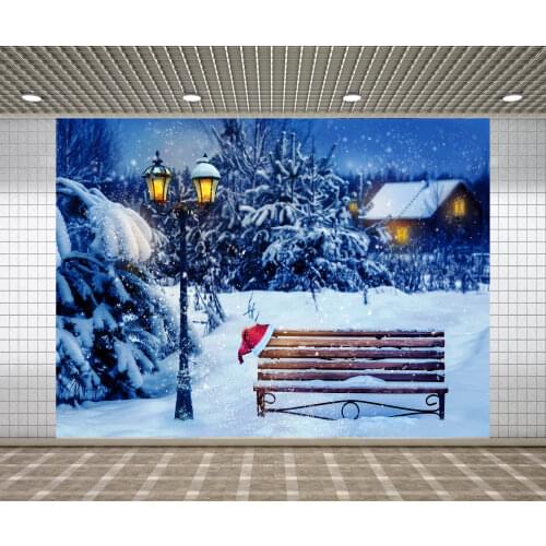 Lyavshi Christmas Watercolor Backdrop Winter Snow Village Night Landscape Photography Background Decoration Photo Studio Props