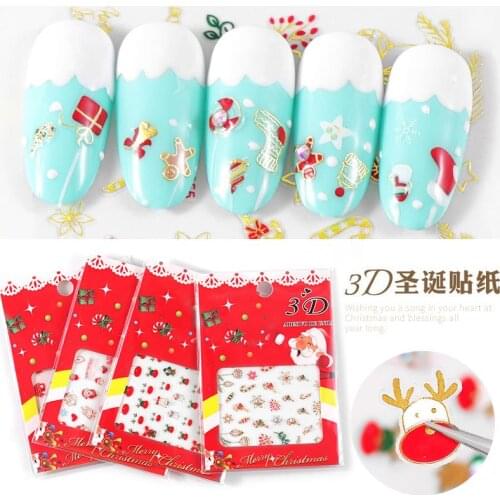 Christmas Manicure with Diamond Stickers 3D Santa Claus Cartoon Stickers Snowflake Stickers Nail Stickers Waterproof Decals