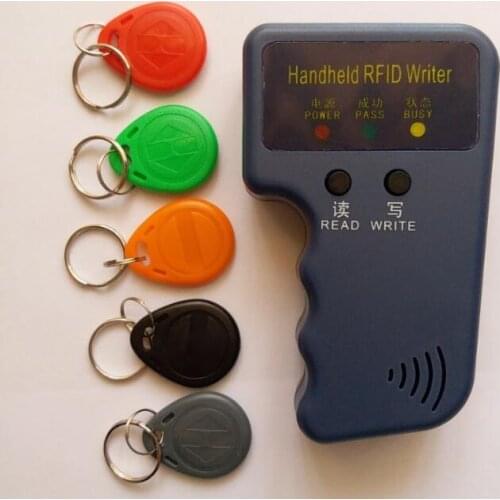 Handheld 125KHz RFID Copier Writer Duplicator Programmer Reader + 5pcs EM4305 Rewritable ID Keyfobs Tags