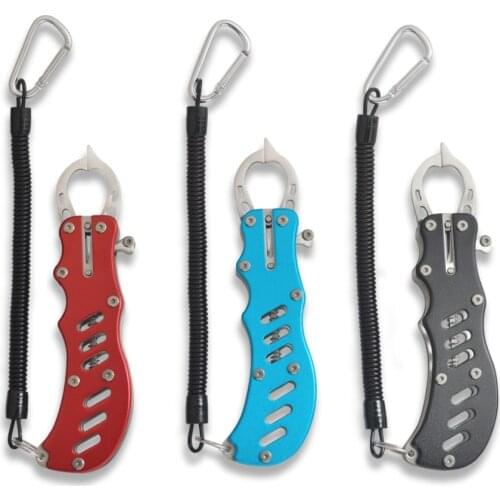 Aluminium Alloy Fish Lip Grapper Fishing Grip Tool with Lanyard Fishing Tackle Tools 16cm 128g with 3 colors available