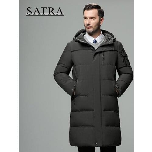 SATRA 2021 New Arrival Men 90% white duck down hooded jackets ,Mens Winter Thick Warm Hooded Long Parka Overcoat Down Jackets