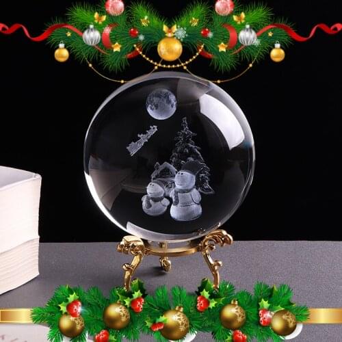 80mm Snowman Crystal Ball 3D Miniature Laser Engrave Christmas Decorative Sphere Christmas Gift Glass Globe Home Decor Ornament