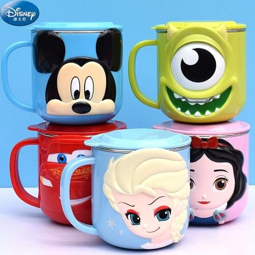 Disney Snow White Lilo Stitch Water Cup Home Milk Cup Kindergarten Stainless Steel Mug Baby Drinking Cup with Lid for Children