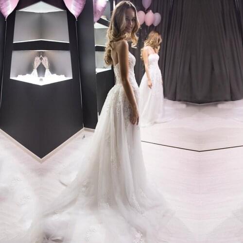 Princess Wedding Dresses 2020 Strapless Appliques Lace Wedding Gowns A-Line Elegant Bride Dress Vestido De Noiva