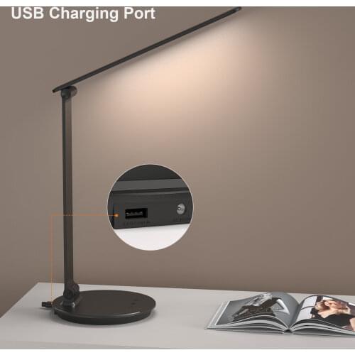 LED Desk Lamp with USB Charging Port Touch Switch Dimmable Office Lamp 5 Color Modes 60min Timer 7W Eye-caring Table Lamp
