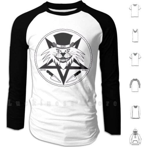 Jack The Ripper Cult Cat-Art By Kev G Hoodie Long Sleeve Spooky Cat Witch Witches Black Magic Kitten Black Cat