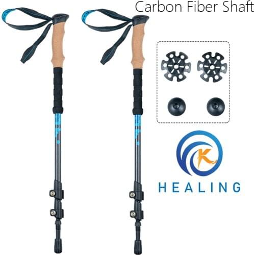 Blue 3 Sections Adjustable Trekking poles Factory Manufacture Outdoor Stick 100% 3K Carbon Fiber with Soft EVA Handle