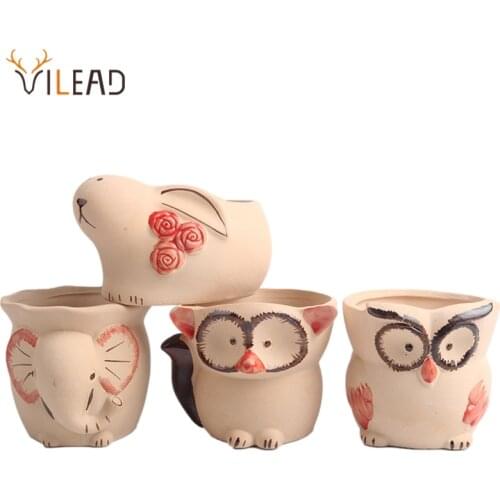VILEAD Ceramic Animal Flower Pot Cartoon Plant Flower Pot Korean Hand-painted Craft Potted Gardening Desktop Decor Accessories