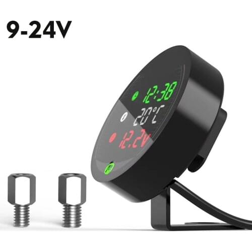 Waterproof Night Vision Motorcycle Meter LED Digital Display Voltmeter Voltage Volt Temperature Gauge Time LED 5 in 1