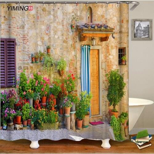 Beautiful Flower Flower Street View 3D Printing Bathroom Shower Curtain Polyester Home Decor Curtain Can Be Customized Size