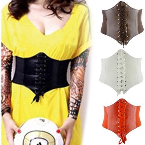 SANWOOD 60cm - 80cm Womens ultra Plus Faux Leather corset Belt Slim Body Shaper Front Tie up Waist belt