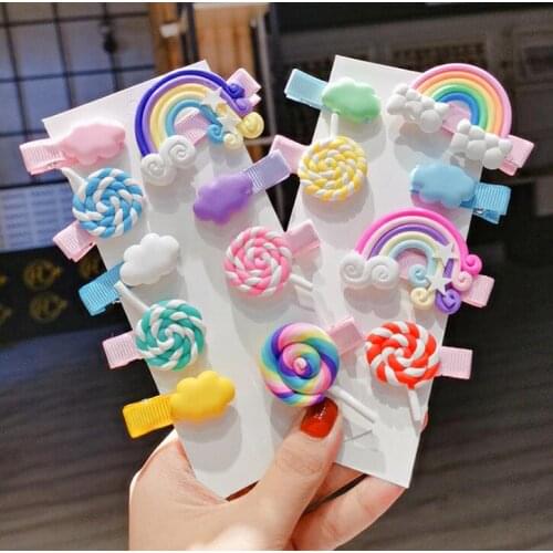 1 pcs Cute Kids Hair Accessories Headwear Cloud Shape Lollipop Hairpins Headdress Cartoon Colorful Rainbow Hair Clip for Girls